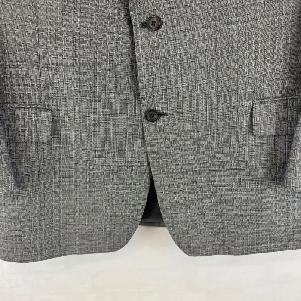 Lauren Ralph Lauren Made in‎ Italy Gray Plaid Silk Wool Sport Coat Blazer 44S